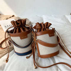 Women's Drawstring Bucket Bag One Shoulder Messenger Handbag