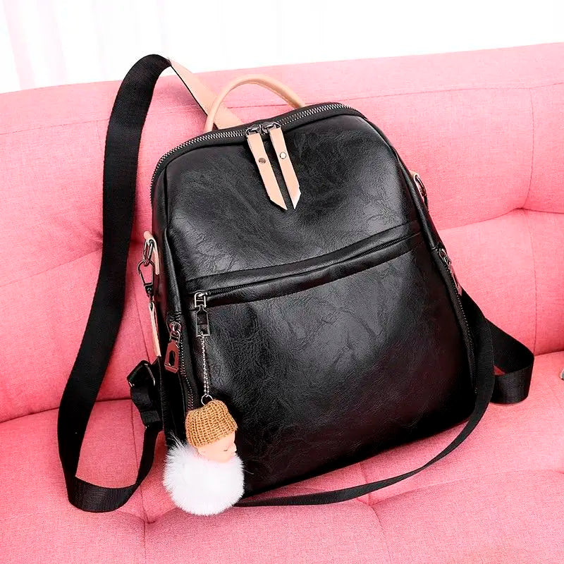 Women's Green Backpack High Wild Soft Pu Leather Leisure Travel Large Capacity B