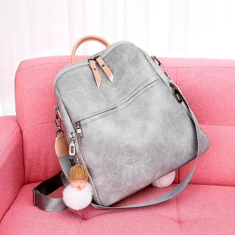 Women's Green Backpack High Wild Soft Pu Leather Leisure Travel Large Capacity B
