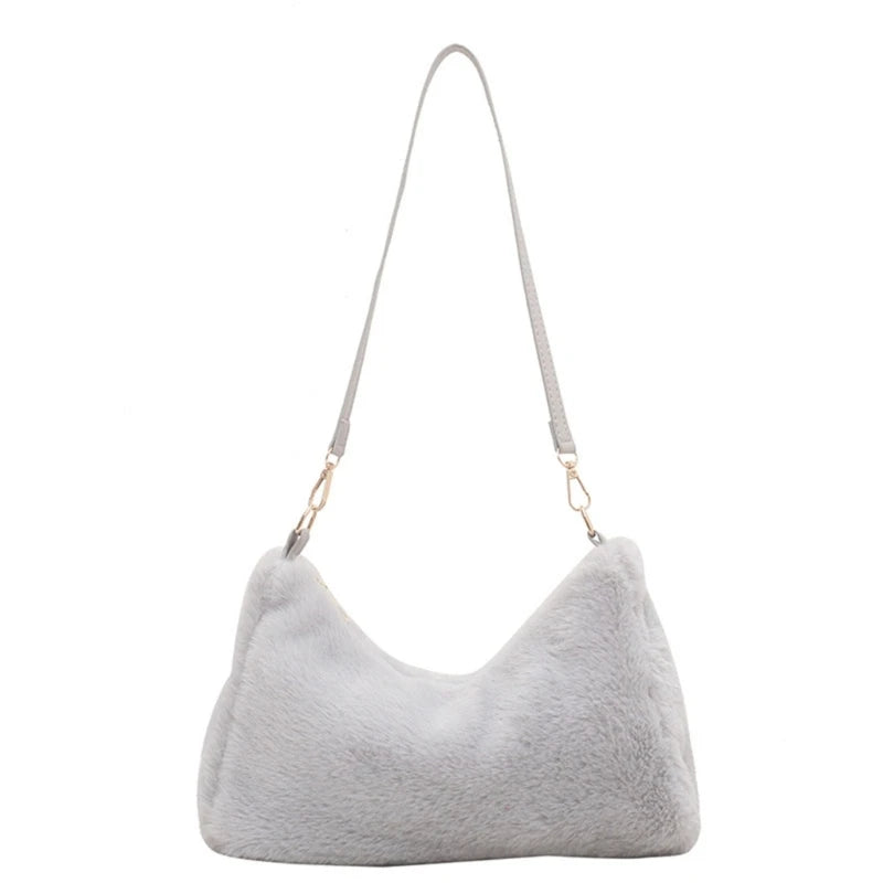 Women's Plush Shoulder Bag Large Capacity Underarm Tote Crossbody Bag