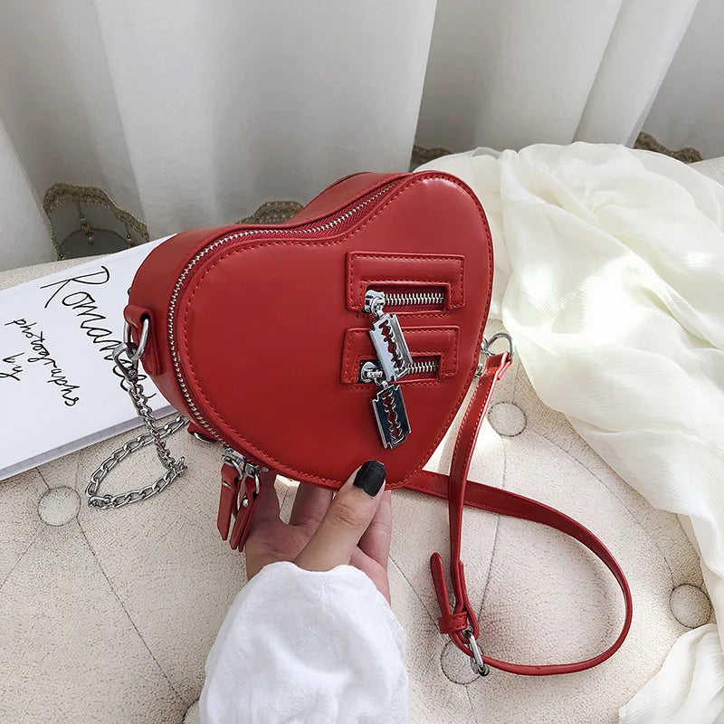 Heart Shape Shoulder Bag Women PU Leather Chain Crossbody Bag