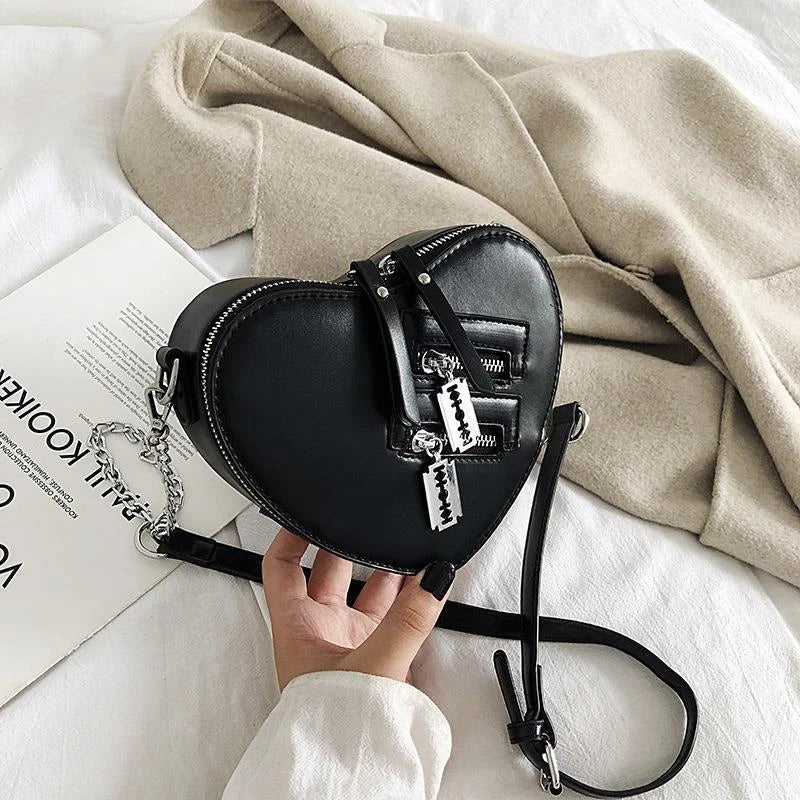 Heart Shape Shoulder Bag Women PU Leather Chain Crossbody Bag