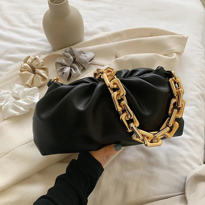 Women's Pleated Leather Shoulder Bag Crossbody Travel Tote Armpit Purse