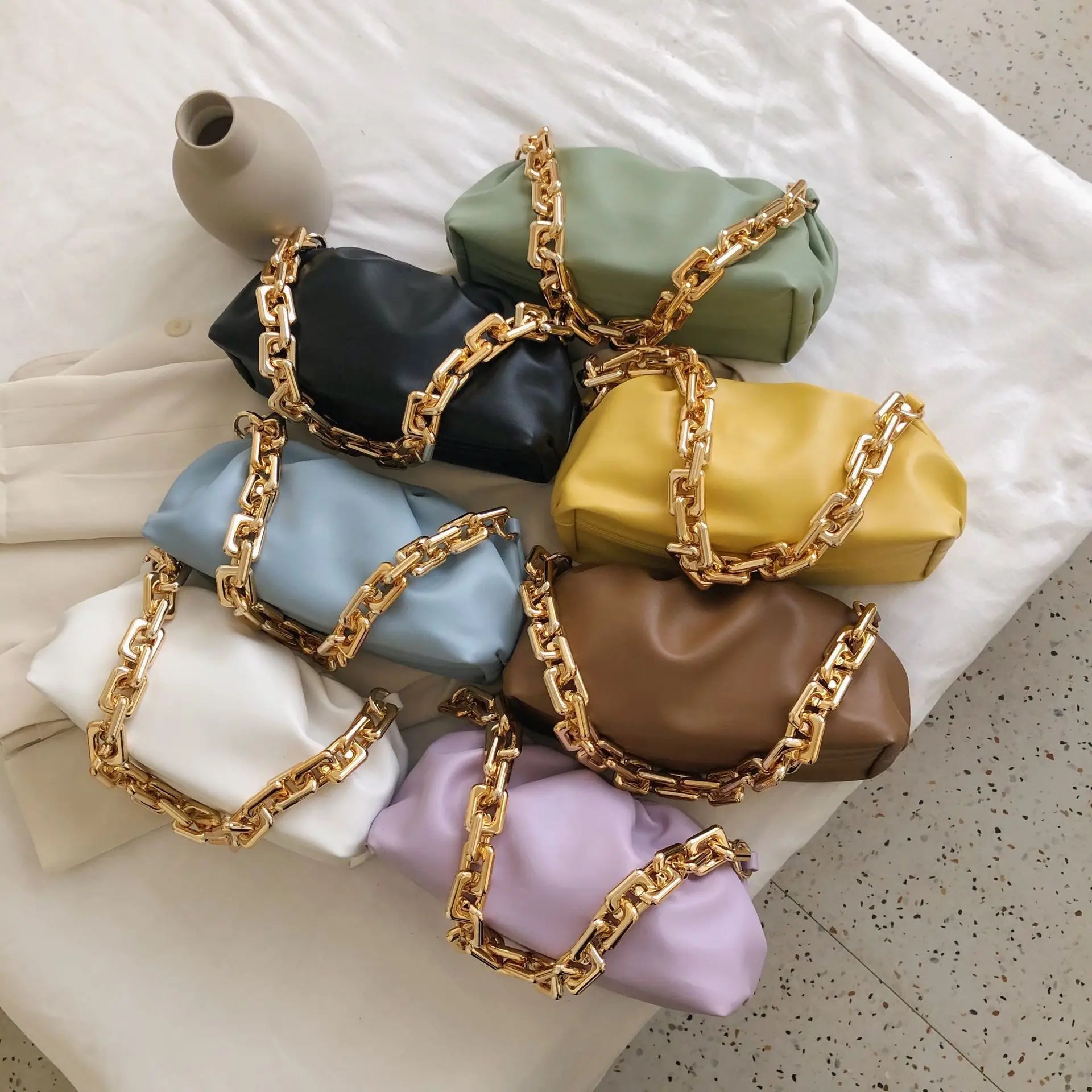 Women's Pleated Leather Shoulder Bag Crossbody Travel Tote Armpit Purse