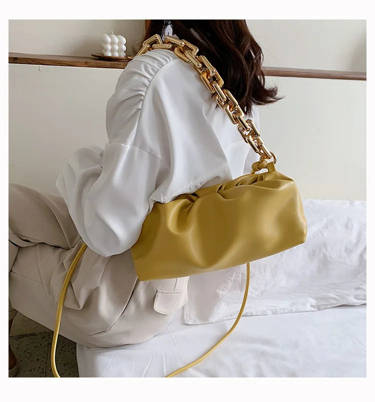 Women's Pleated Leather Shoulder Bag Crossbody Travel Tote Armpit Purse
