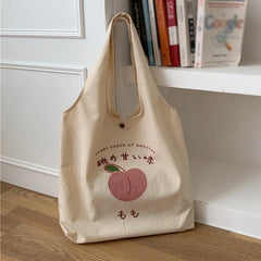 Peach Print Tote Bag for School Girls Eco Shoulder Bags