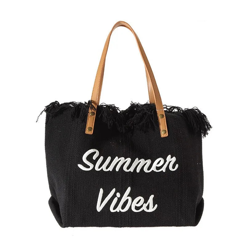 Large Capacity Canvas Tote Bag Travel Beach Bag Tassel Women Bag Ladies Handbag