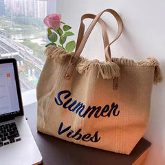 Canvas Tote Bag with Tassel Shoulder Bag for Women