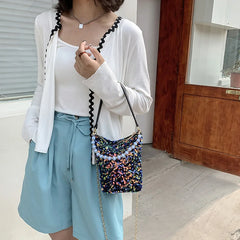 Sequins Bucket Bag Beaded Shoulder Bags Female
