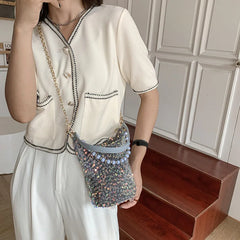 Sequins Bucket Bag Beaded Shoulder Bags Female