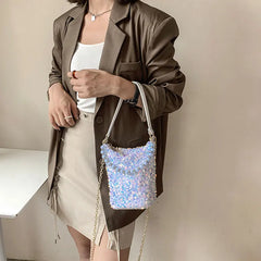 Sequins Bucket Bag Beaded Shoulder Bags Female