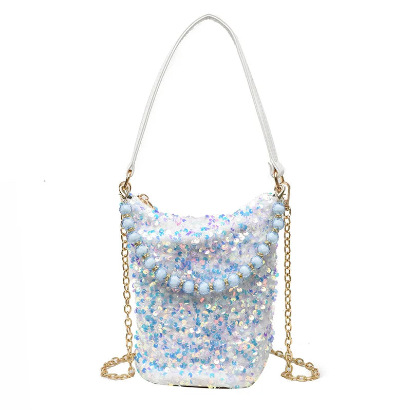 Sequins Bucket Bag Beaded Shoulder Bags Female