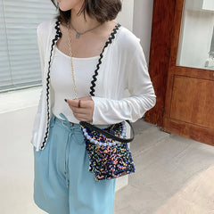 Sequins Bucket Bag Beaded Shoulder Bags Female