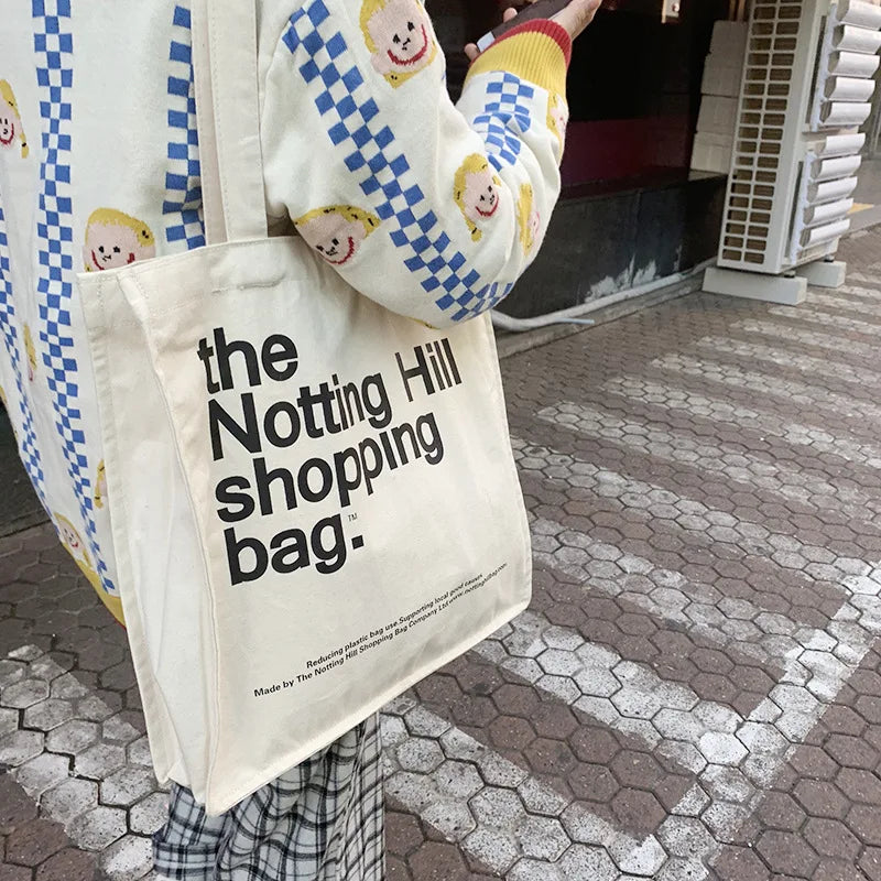 Printed Canvas Shopping Bag - Eco-Friendly Handbag