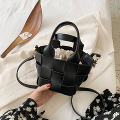 Texture Woven Bucket Shoulder Messenger Bag for Women