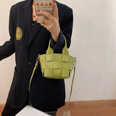 Texture Woven Bucket Shoulder Messenger Bag for Women