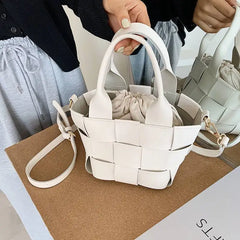 Texture Woven Bucket Shoulder Messenger Bag for Women