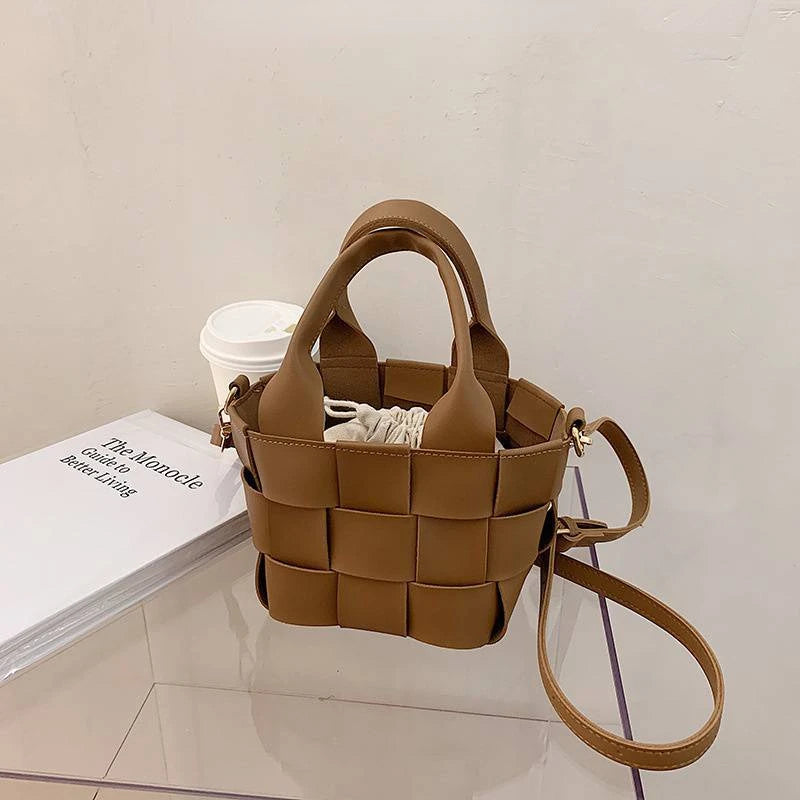 Texture Woven Bucket Shoulder Messenger Bag for Women