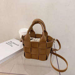 Texture Woven Bucket Shoulder Messenger Bag for Women
