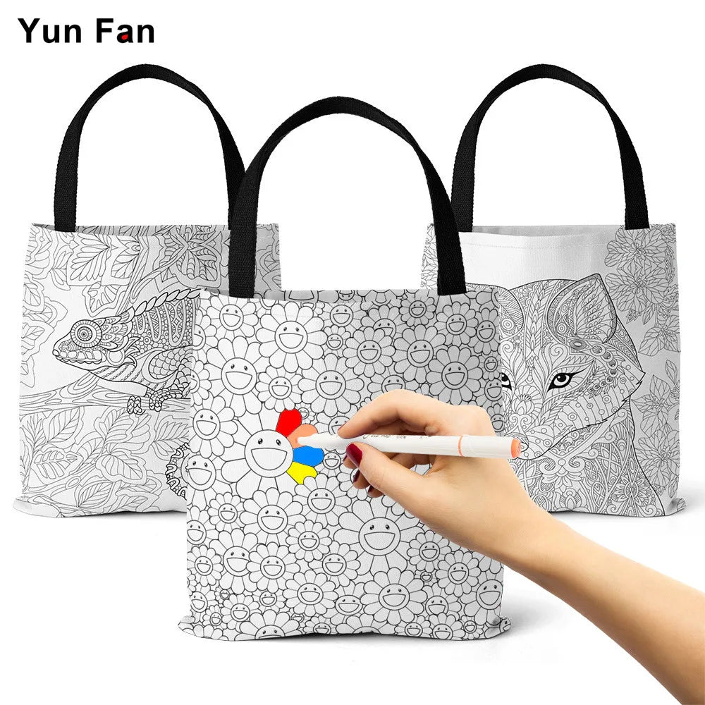 Graffiti Coloring DIY Canvas Tote Bag for Women, Shoulder School Bag