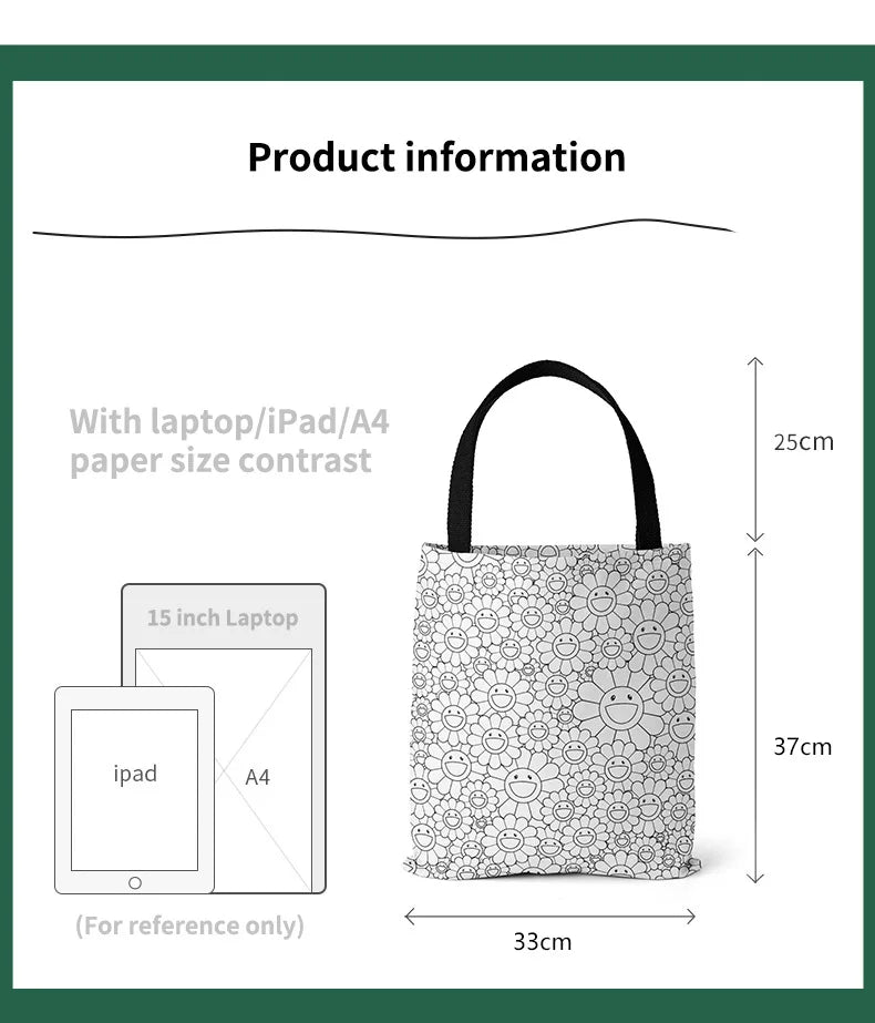 Graffiti Coloring DIY Canvas Tote Bag for Women, Shoulder School Bag