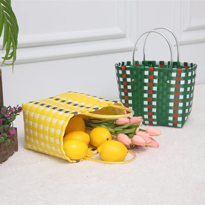 Women's Woven Tote Handbag Plastic Summer Beach Bag