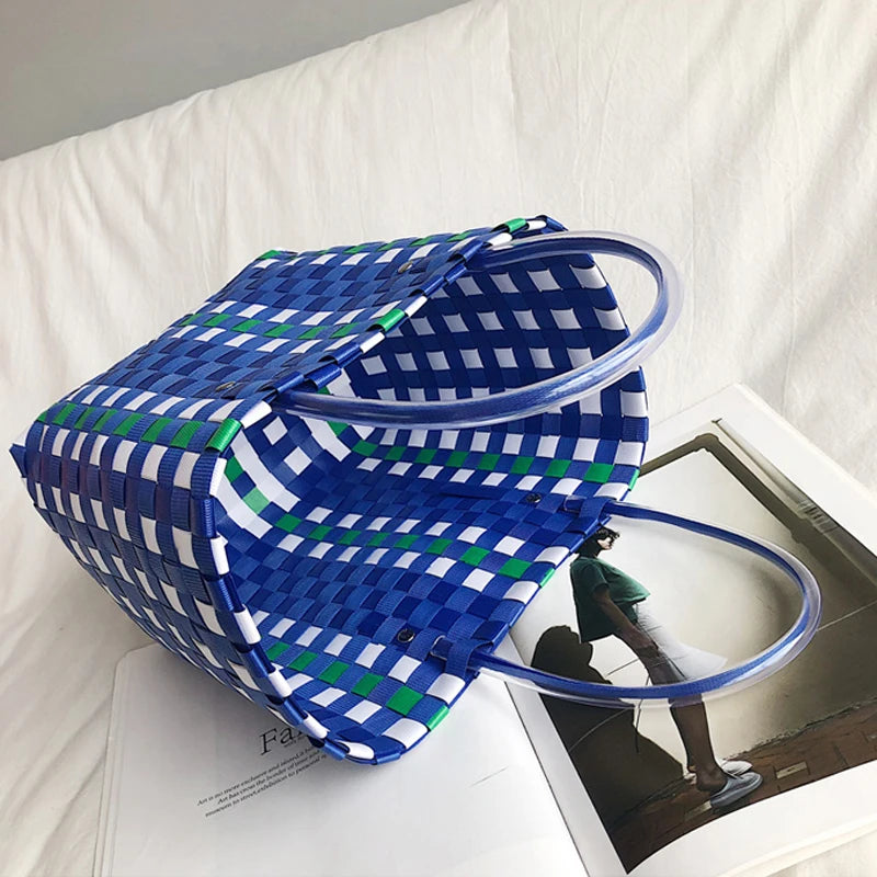 Women's Woven Tote Handbag Plastic Summer Beach Bag