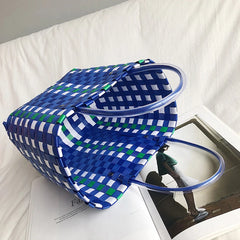 Women's Woven Tote Handbag Plastic Summer Beach Bag