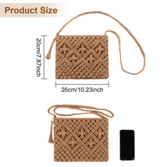Women's Crossbody Straw Handbag Beach Shoulder Tassel Zipper Purse Bohemian