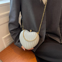 Heart Shaped Crossbody Bag Metal Handle Chain Messenger Bag