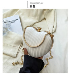 Heart Shaped Crossbody Bag Metal Handle Chain Messenger Bag