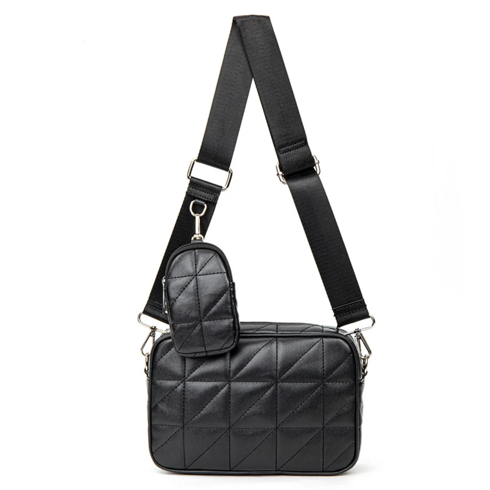 High Leather Square Tote Bag Diamond Pattern Handbag Shoulder Large Capacity