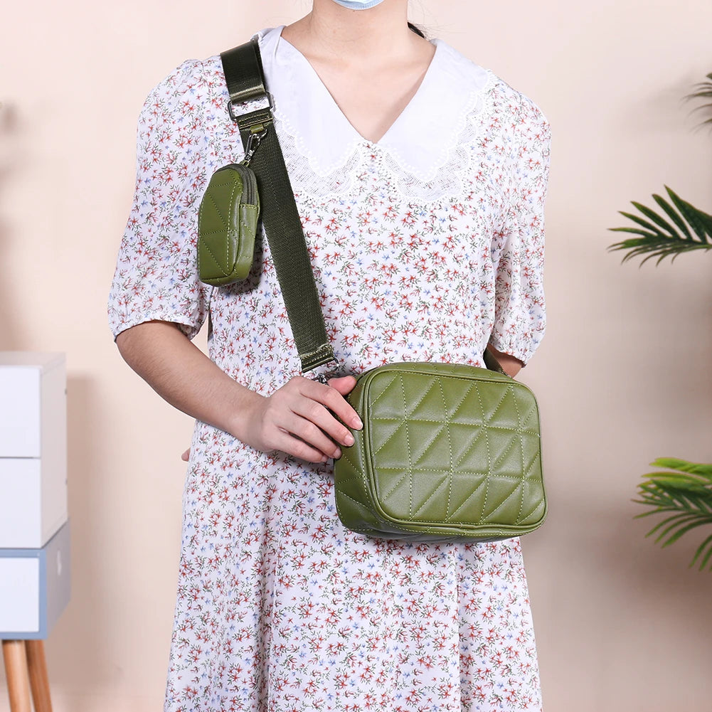 High Leather Square Tote Bag Diamond Pattern Handbag Shoulder Large Capacity