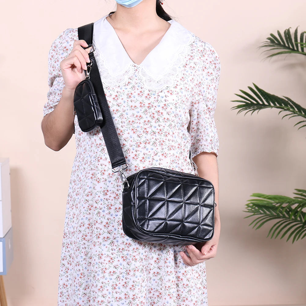 High Leather Square Tote Bag Diamond Pattern Handbag Shoulder Large Capacity