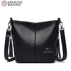Women's PU Leather Tassel Shoulder Bag Large Bucket Capacity