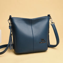 Women's PU Leather Tassel Shoulder Bag Large Bucket Capacity