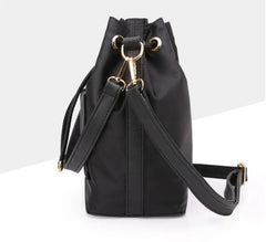 Women's Canvas Shoulder Bag with Pocket, Nylon Bucket Bag