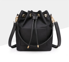 Women's Canvas Shoulder Bag with Pocket, Nylon Bucket Bag