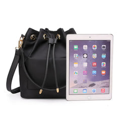 Women's Canvas Shoulder Bag with Pocket, Nylon Bucket Bag