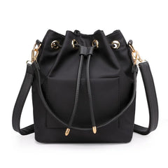 Women's Canvas Shoulder Bag with Pocket, Nylon Bucket Bag