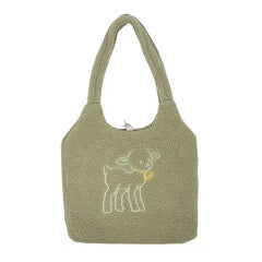 Women's Lamb Fabric Shoulder Bag Large Capacity Embroidery Shopper Bags