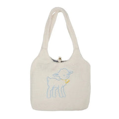 Women's Lamb Fabric Shoulder Bag Handbag Tote Large Capacity