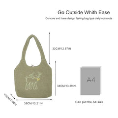 Women's Lamb Fabric Shoulder Bag Large Capacity Embroidery Shopper Bags