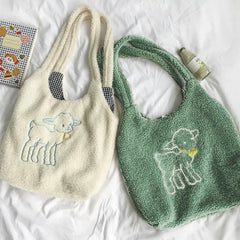 Women's Lamb Fabric Shoulder Bag Handbag Tote Large Capacity