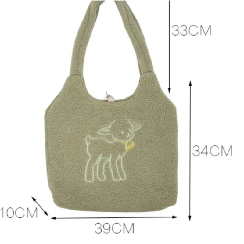 Women's Lamb Fabric Shoulder Bag Canvas Handbag Large Capacity