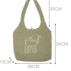 Women's Lamb Fabric Shoulder Bag Canvas Handbag Large Capacity