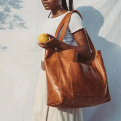 Large Leather Shoulder Bag with Pocket Big Capacity Tote Handbag