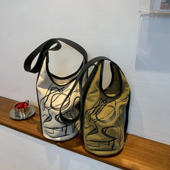 Large Canvas Bucket Bag Women's Shoulder Bag Crossbody Commuter Shopping Tote