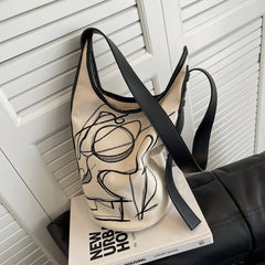 Large Canvas Bucket Bag Women's Shoulder Bag Crossbody Commuter Shopping Tote