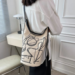 Large Canvas Bucket Bag Women's Shoulder Bag Crossbody Commuter Shopping Tote